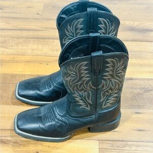 Ariat Black Sport Western Square Toe Cowboy Boots with Tan Stitching